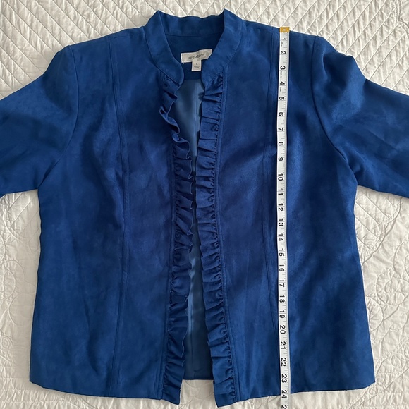 Dressbarn Blue Ruffle Open Jacket Blazer Size Large - Picture 7 of 9